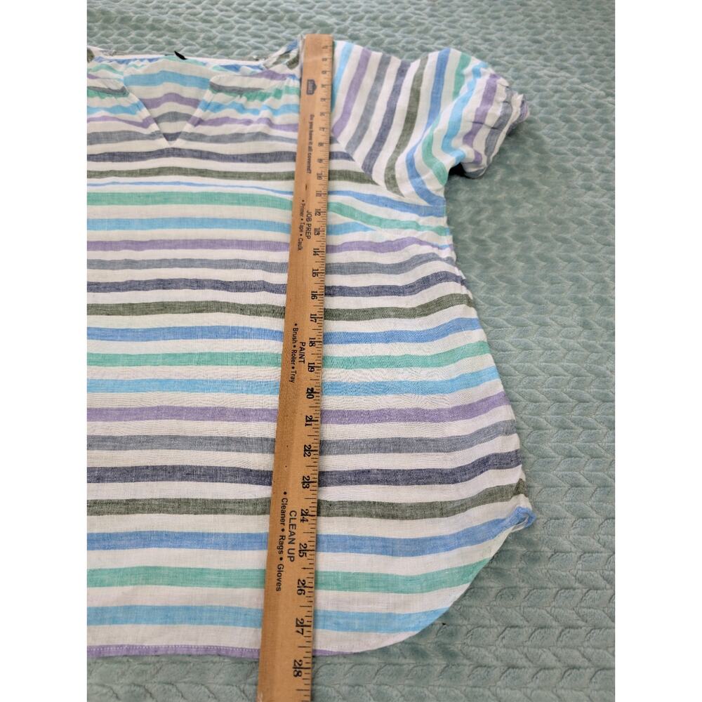 Talbots popover top XL 100% linen Elbow sleeve striped colorful beach coastal - Picture 7 of 9